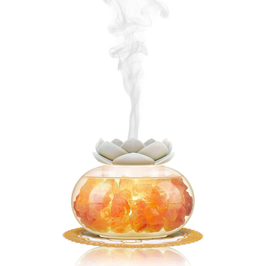 Essential Oil Diffusers Aromatherapy Diffuser: Vyaime Salt Lamp Diffuser for Home Bedroom Office, Pink Crystal Himalayan Cute Lotus Auto Shut-Off 7 Colors LED Night Light - V1103