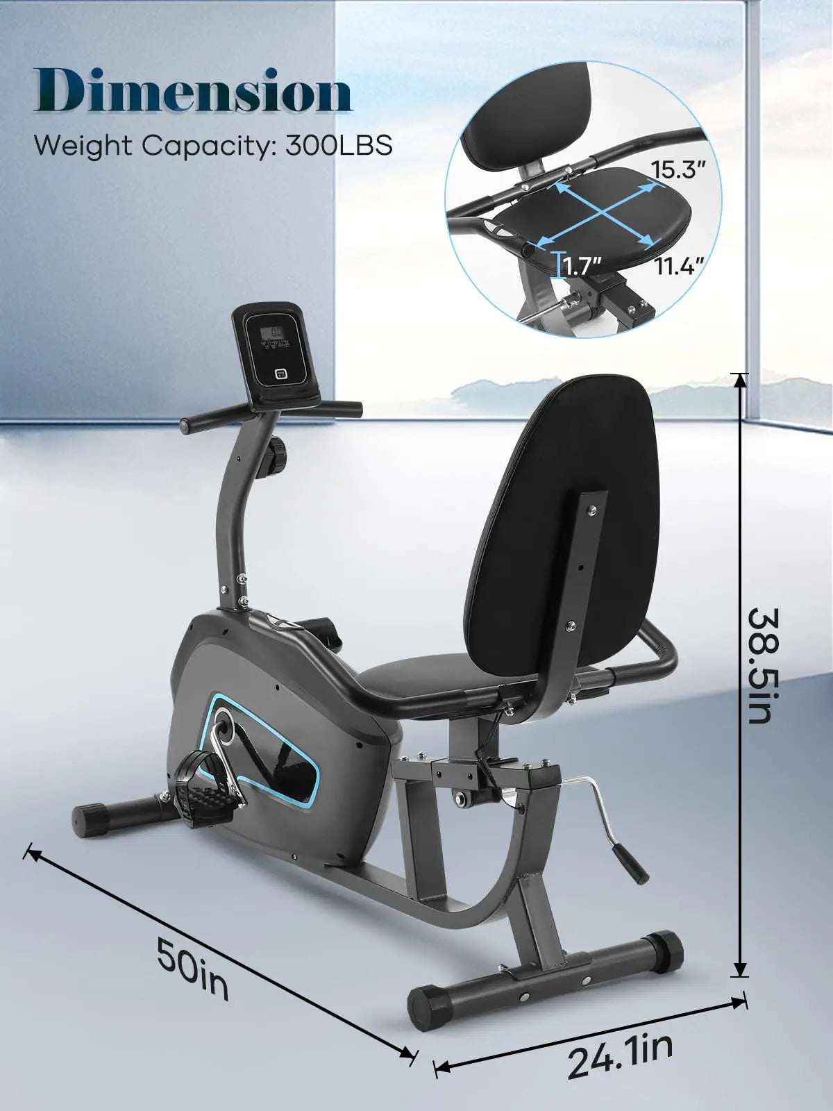 Recumbent Exercise Bike, Quiet 8 Levels, Heart Rate Handle