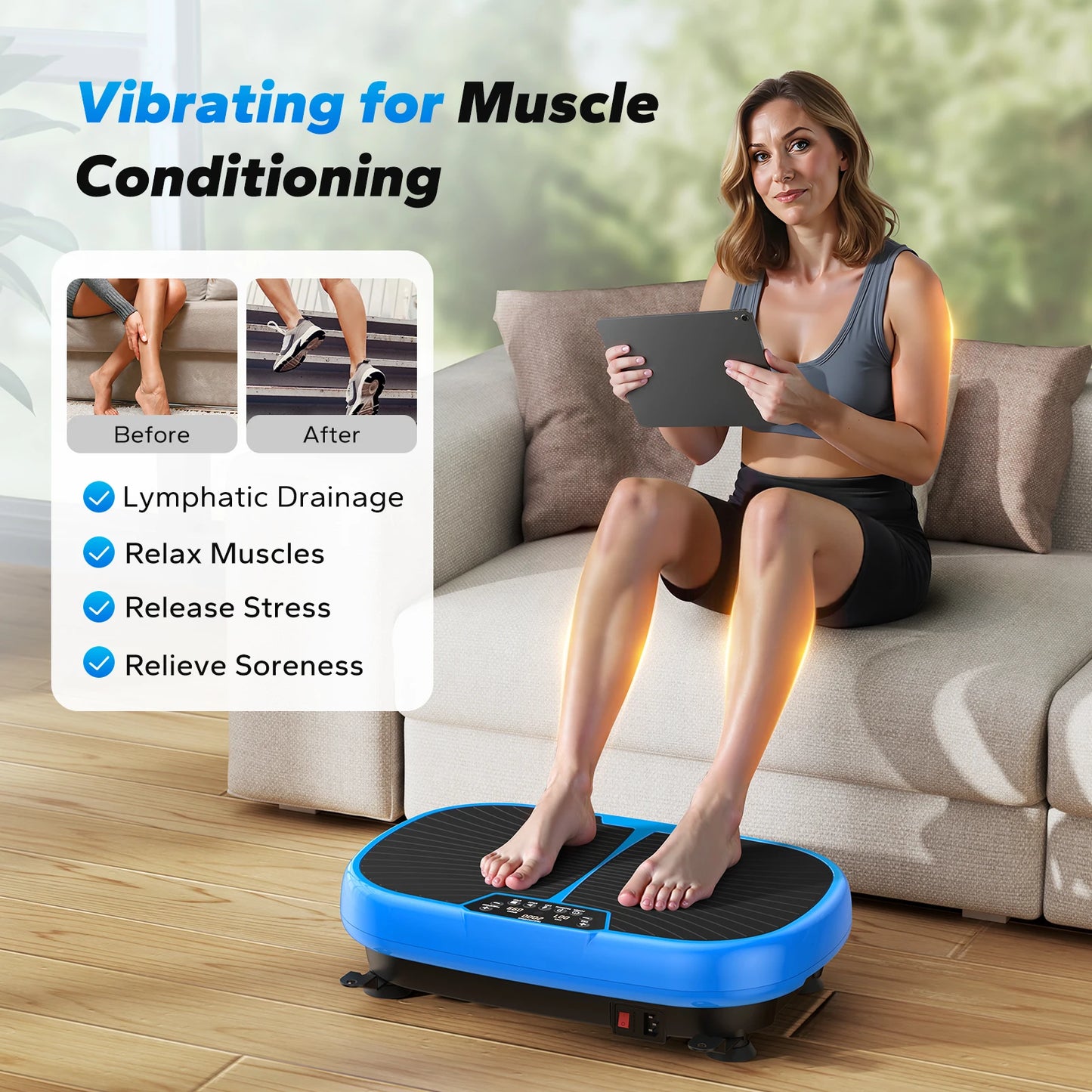MERACH EMS Vibration Plate, Exercise Machine, Lymphatic Drainage, Relieve Pain, Help Sleep, Fat Burning & Weight Loss