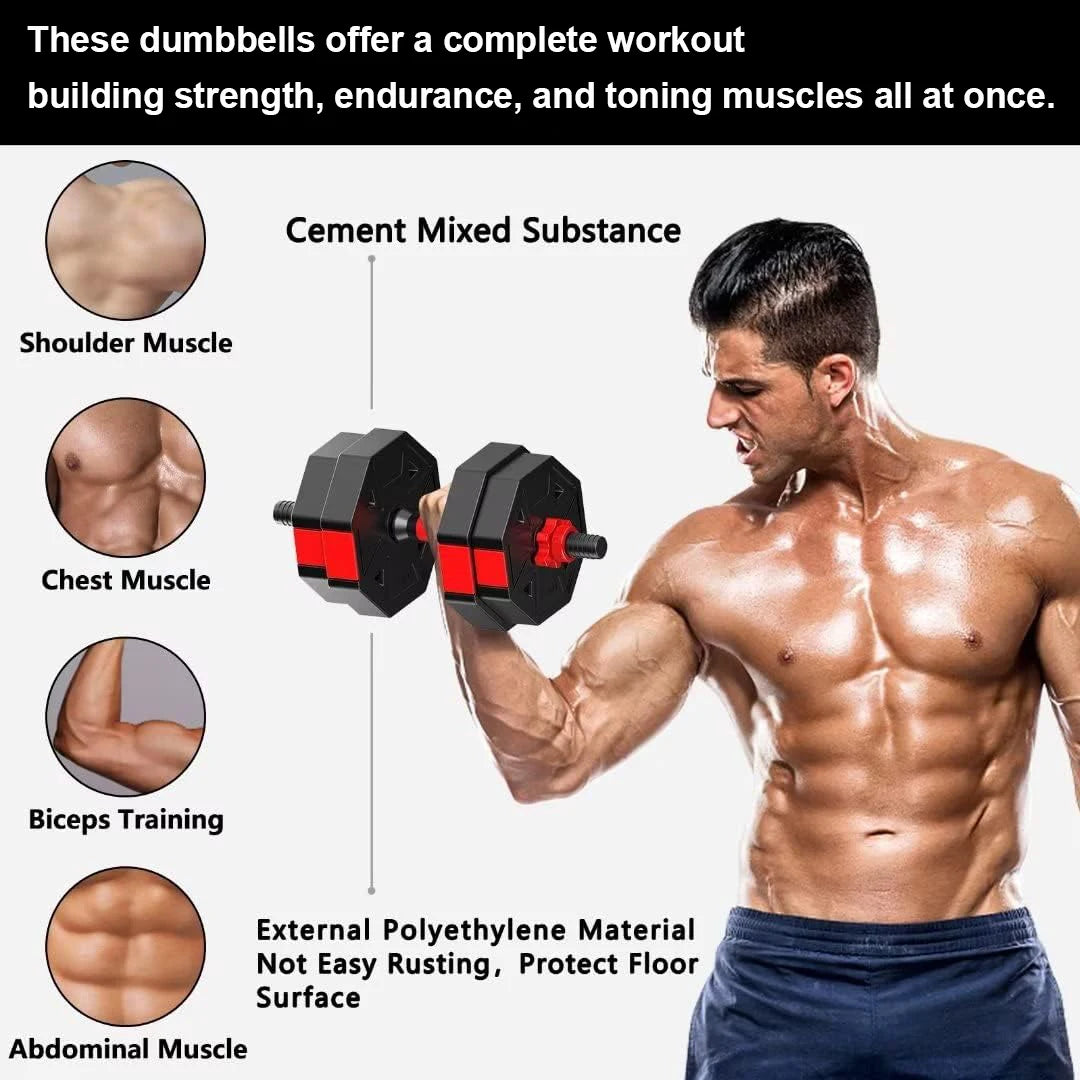 Adjustable Dumbbell to Barbell Fitness Set – 44lbs Anti-Slip Grip, 3-in-1 Weight Set