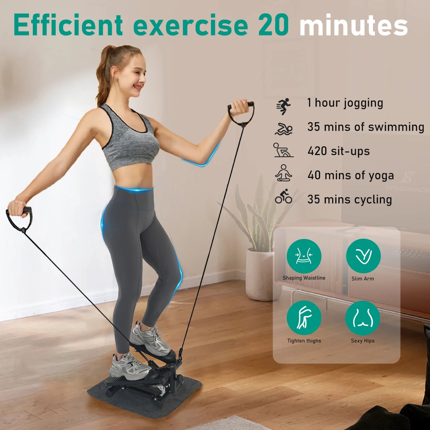 Stepper Exercise, Mini Stair, Under Desk Bike Pedal, LCD Monitor, Resistance Bands