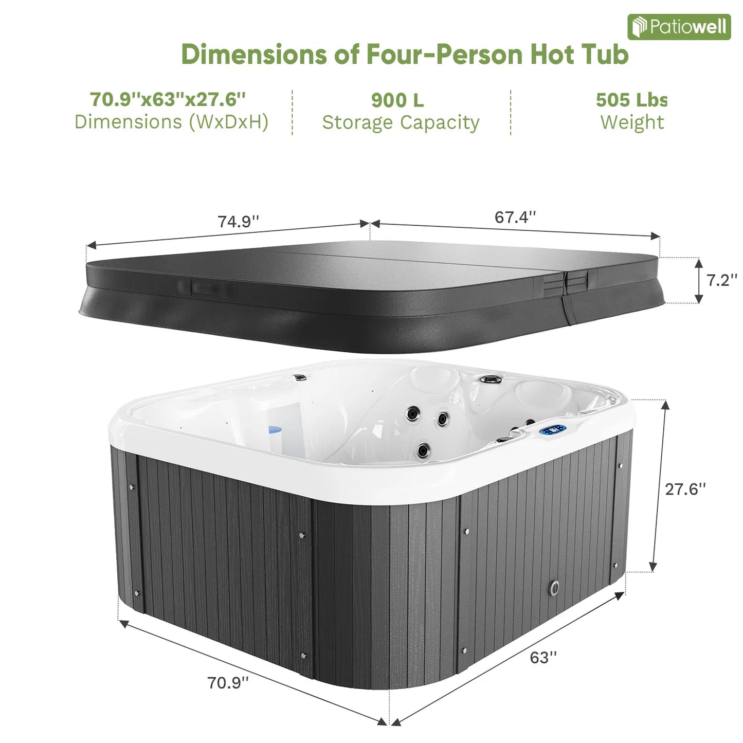 2 To 4 Person 25-Jet Outdoor Hot Tub, Intelligent Control, Water Purification, Family Spa
