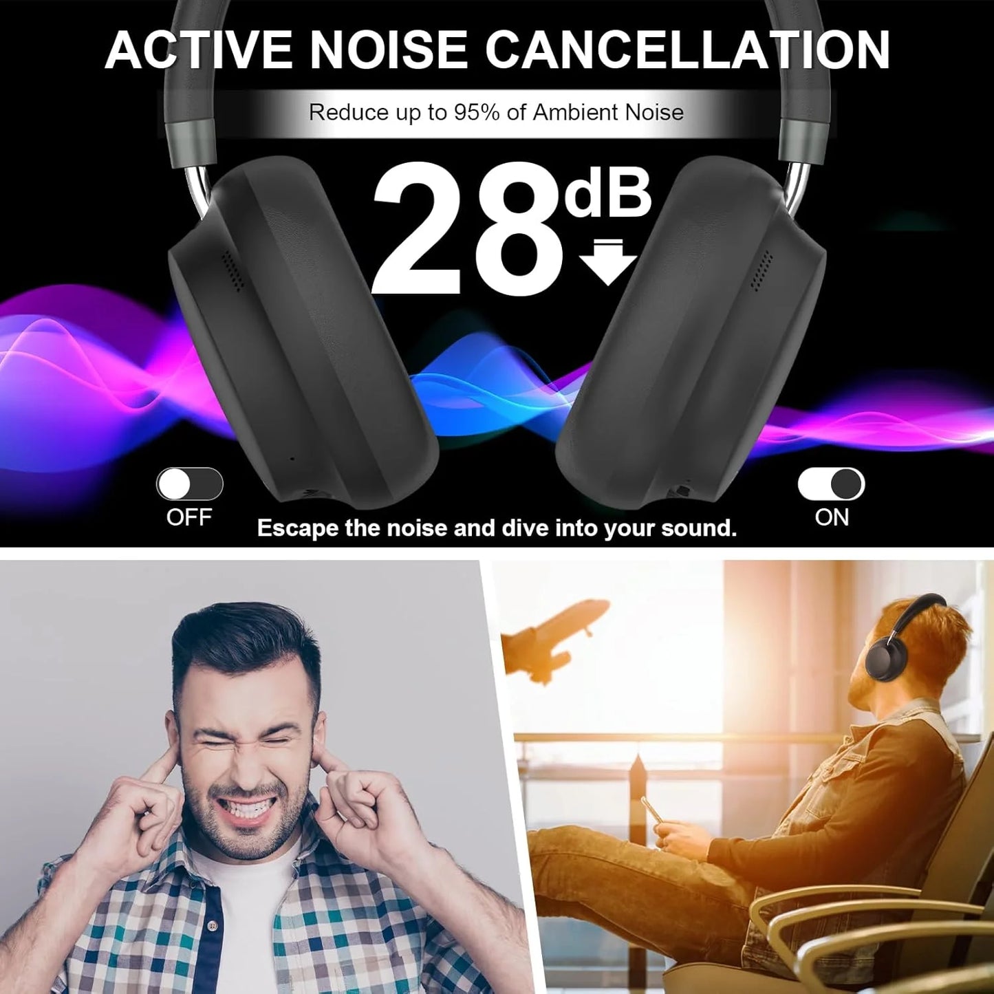 Comfortable Wireless Over the Ear Bluetooth Active Noise Cancelling Headphones