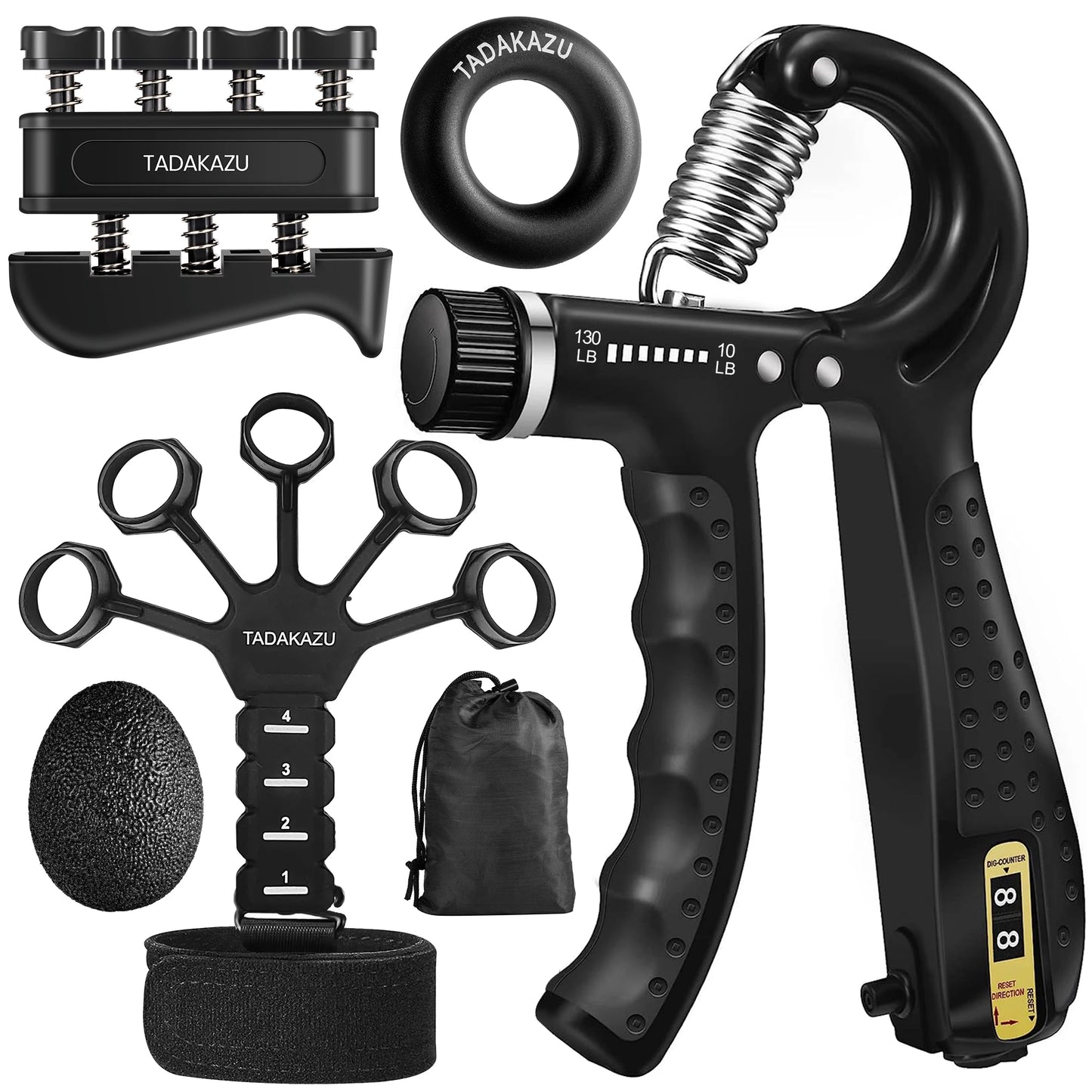 Grip Trainer Kit: Adjustable Hand Gripper, Finger/Hand Exercisers, Stress Ball, Forearm Ring, Muscle Build/Injury Recovery