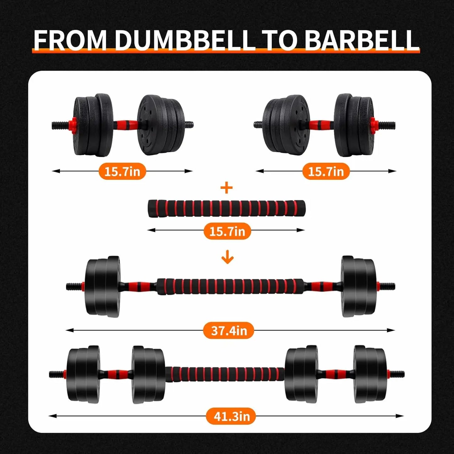 5-44 lbs, Adjustable Dumbbell to Barbell Set, Anti-Slip Grip, Versatile Home Gym Fitness Weight Plates