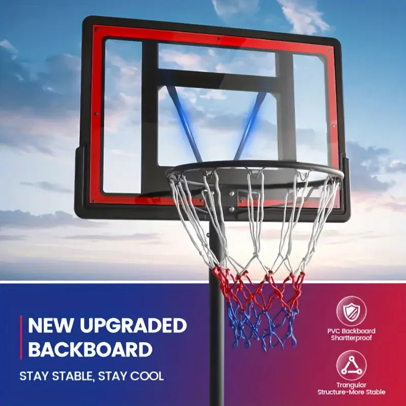 Adjustable Height 5.5-7" Basketball Stand, 44" Shatterproof Backboard - Portable, Wheeled Base