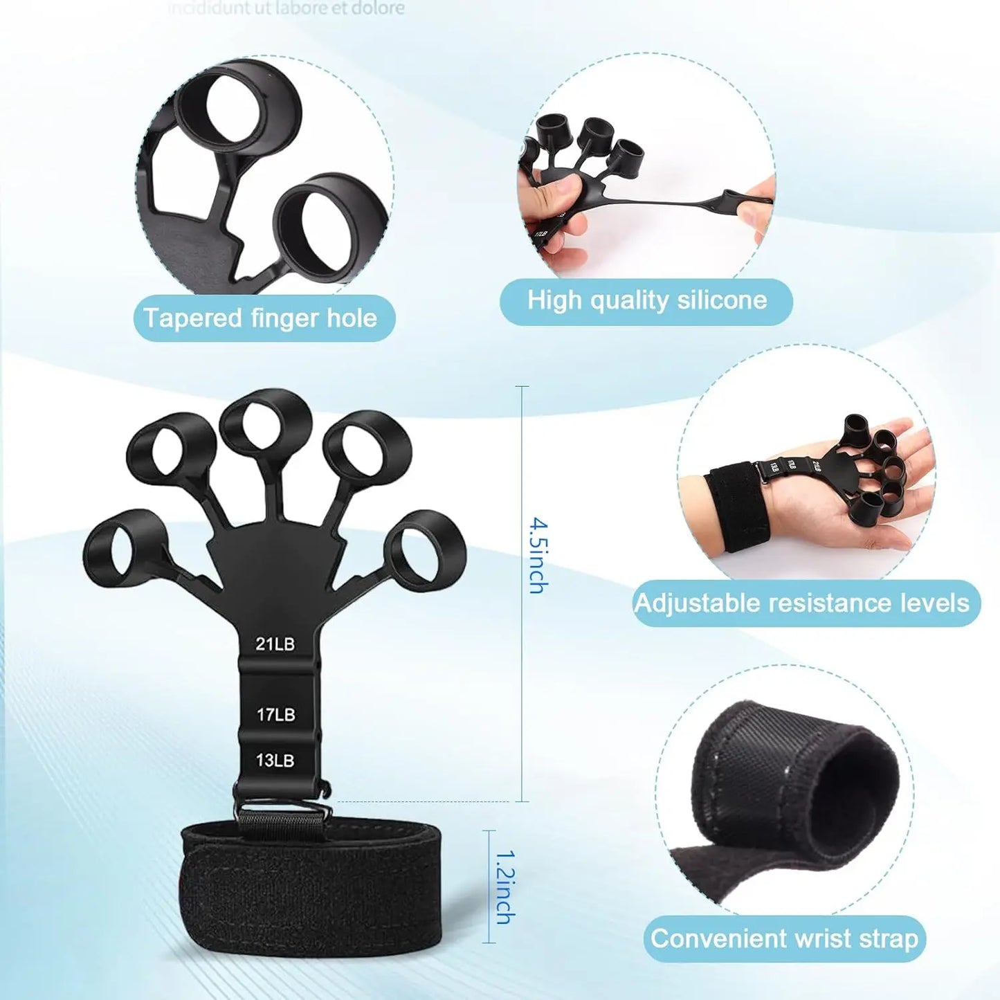 Grip Trainer Kit: Adjustable Hand Gripper, Finger/Hand Exercisers, Stress Ball, Forearm Ring, Muscle Build/Injury Recovery