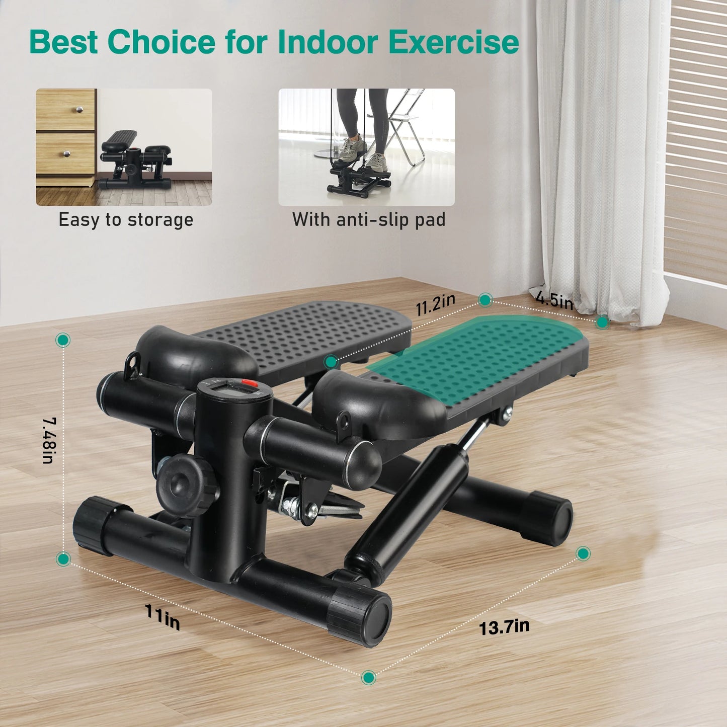 Stepper Exercise, Mini Stair, Under Desk Bike Pedal, LCD Monitor, Resistance Bands