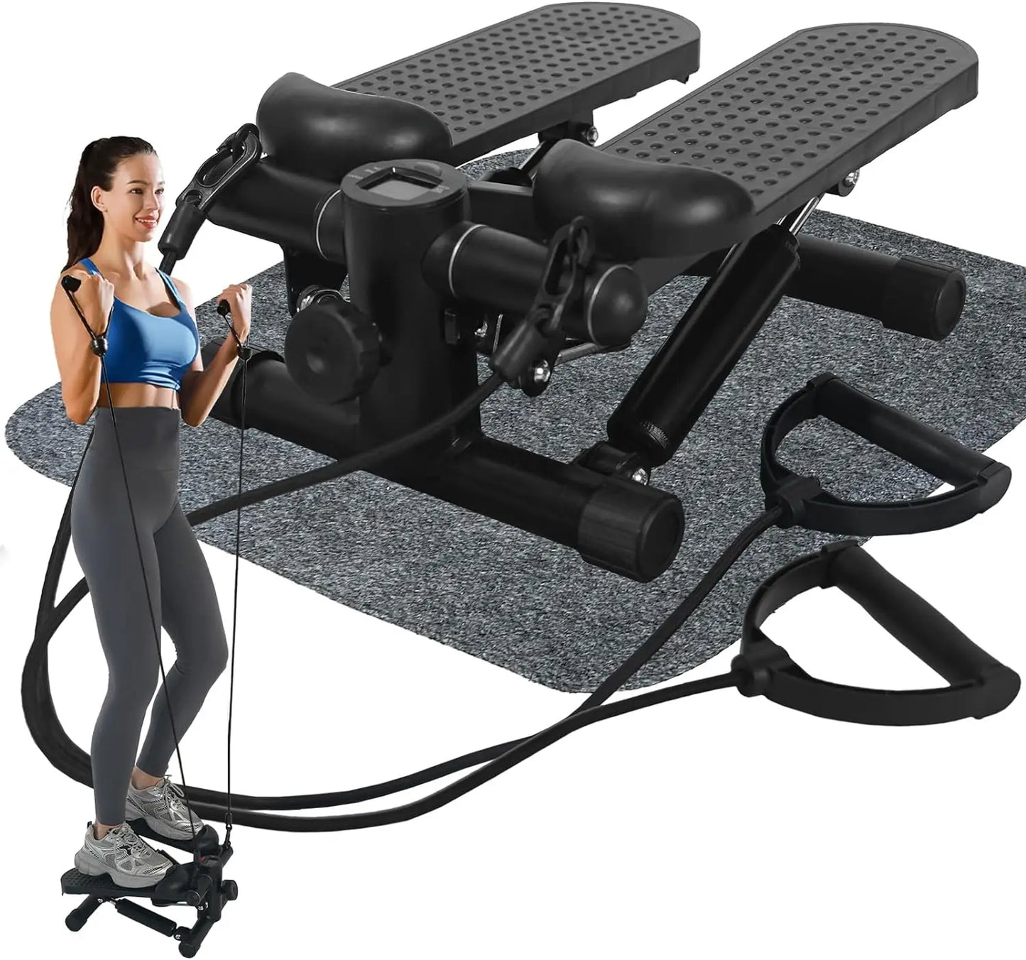Stepper Exercise, Mini Stair, Under Desk Bike Pedal, LCD Monitor, Resistance Bands