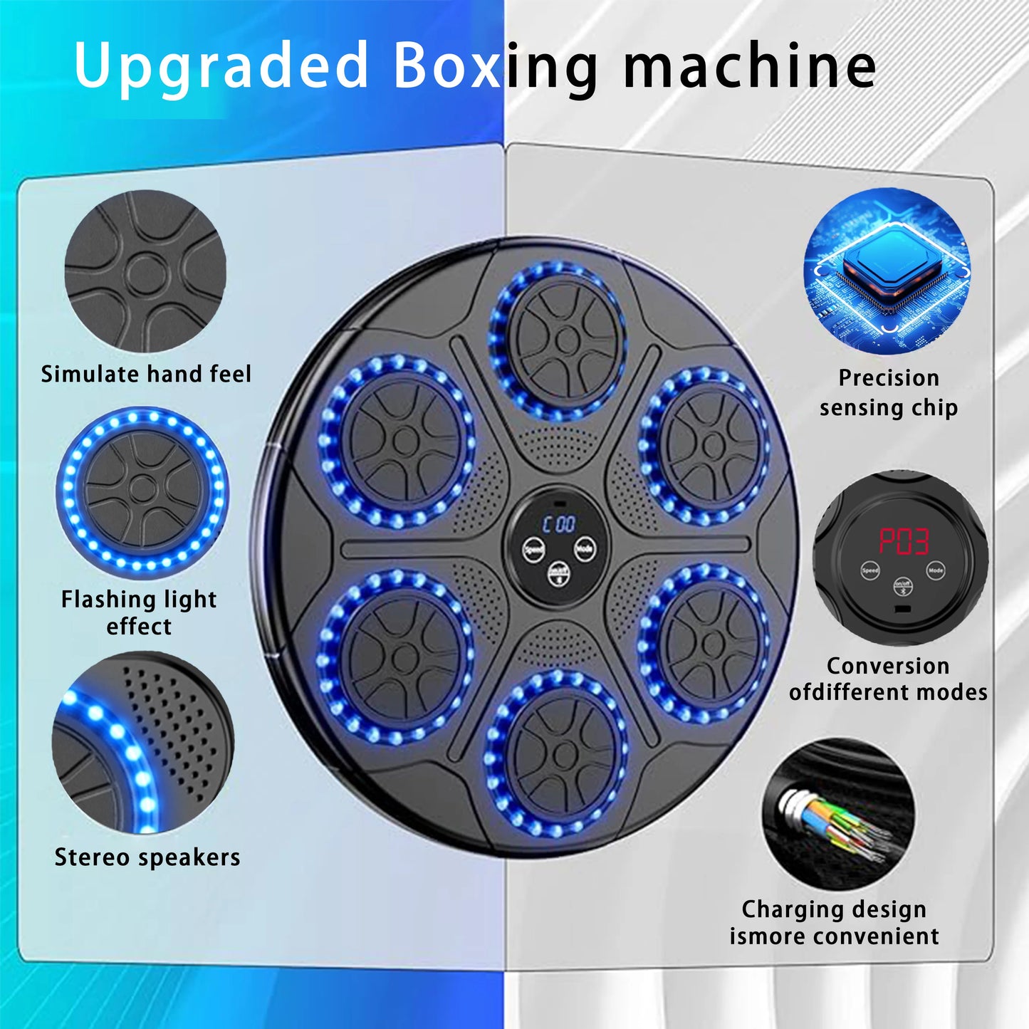 Music Boxing Machine. Smart Bluetooth, Wall Mounted, Target Punching Equipment