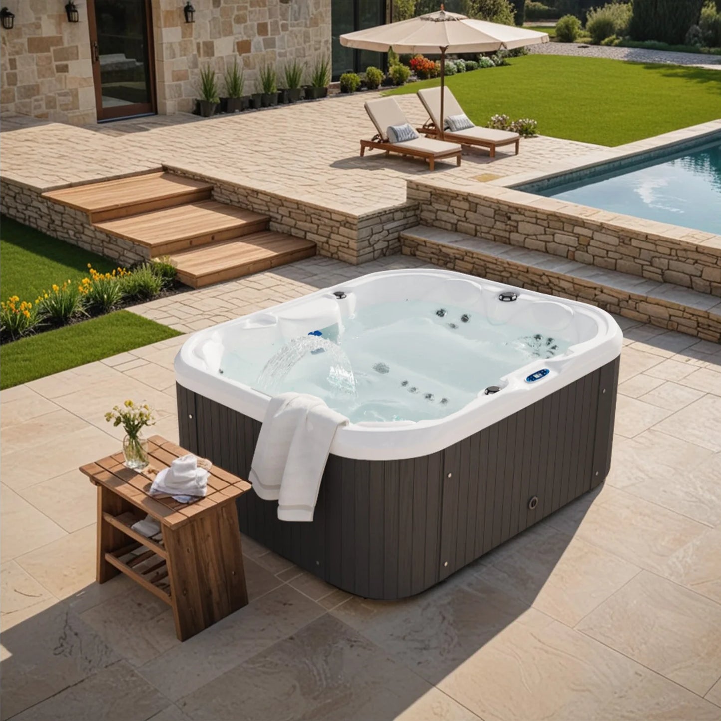 2 To 4 Person 25-Jet Outdoor Hot Tub, Intelligent Control, Water Purification, Family Spa