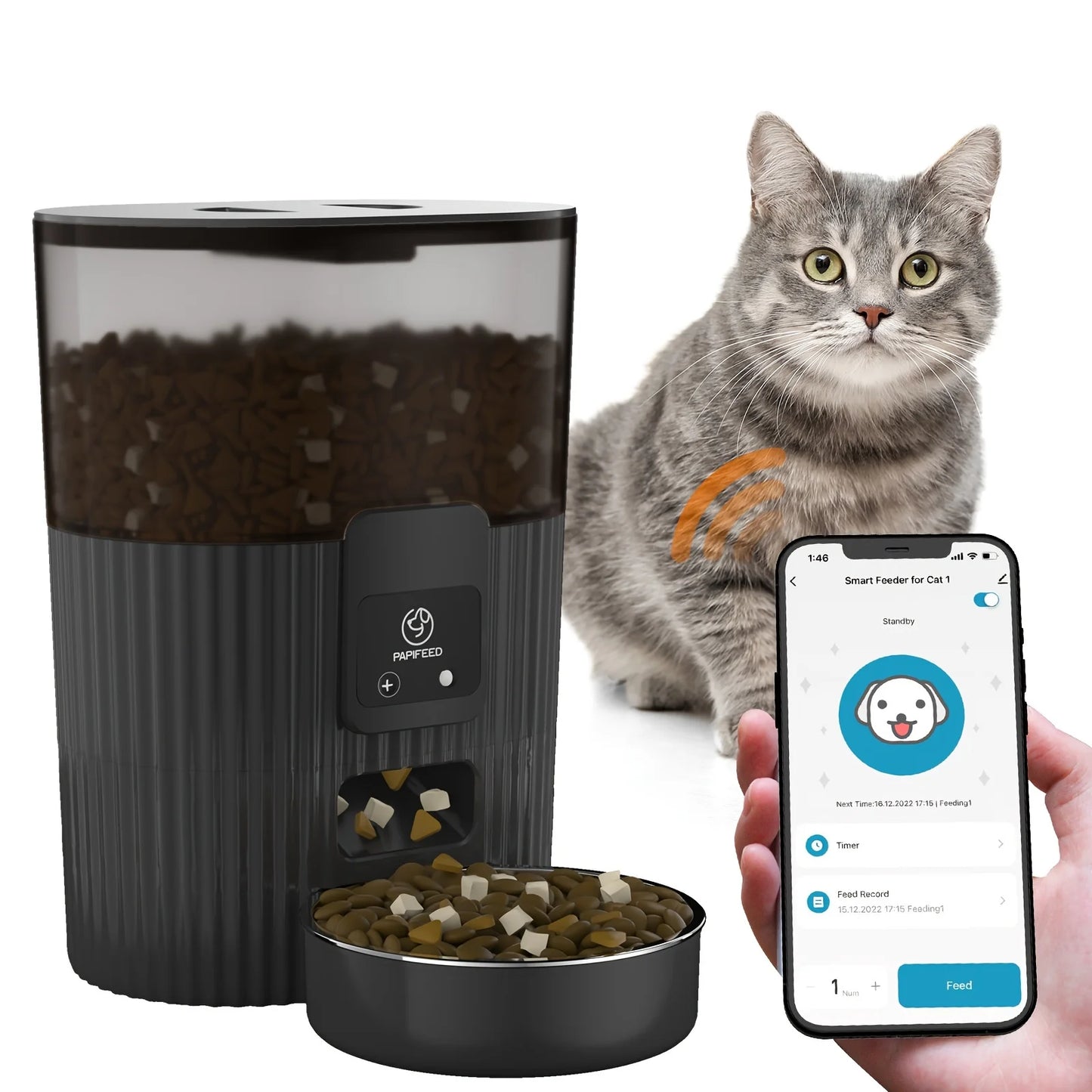 PAPIFEED, Automatic Pet Feeder, Wifi Remote