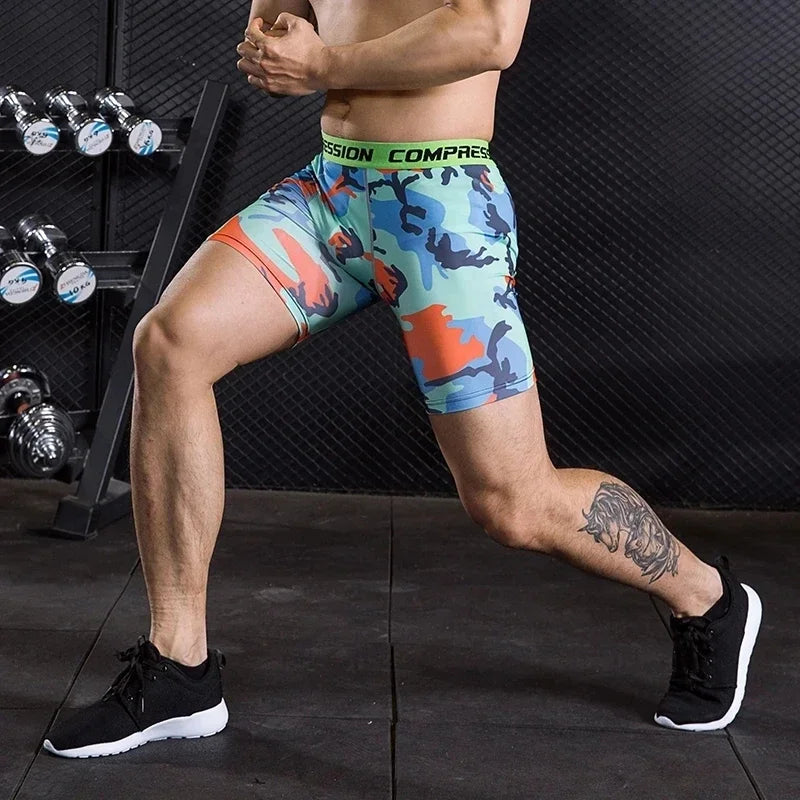 Compression Shorts Men 3D Print Camouflage Bodybuilding Tights Muscle Sport Elastic Running Shorts