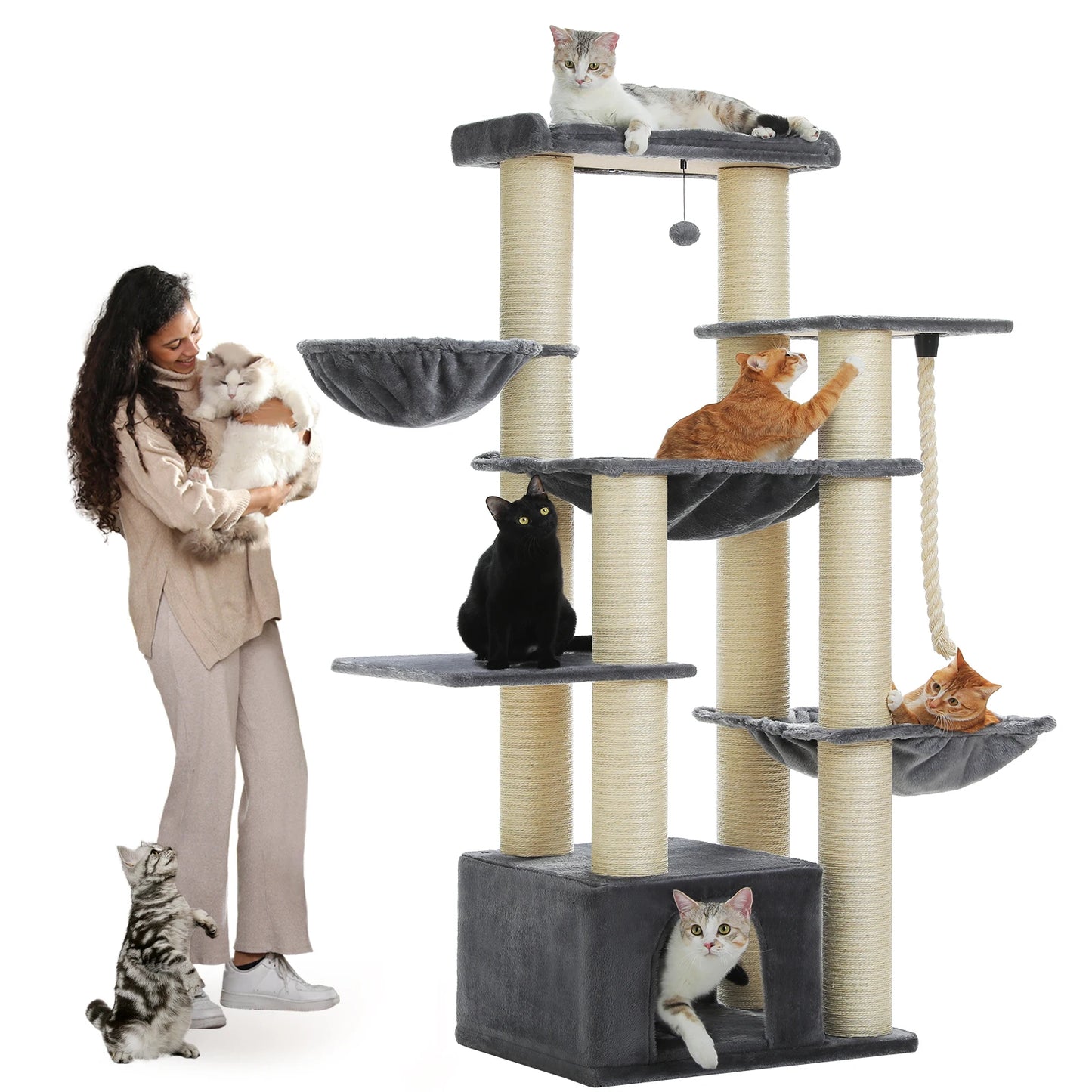 Multi-Level Cat Tree with Scratching Posts, Cozy Condo, Super Large Perch, Deep Hammocks