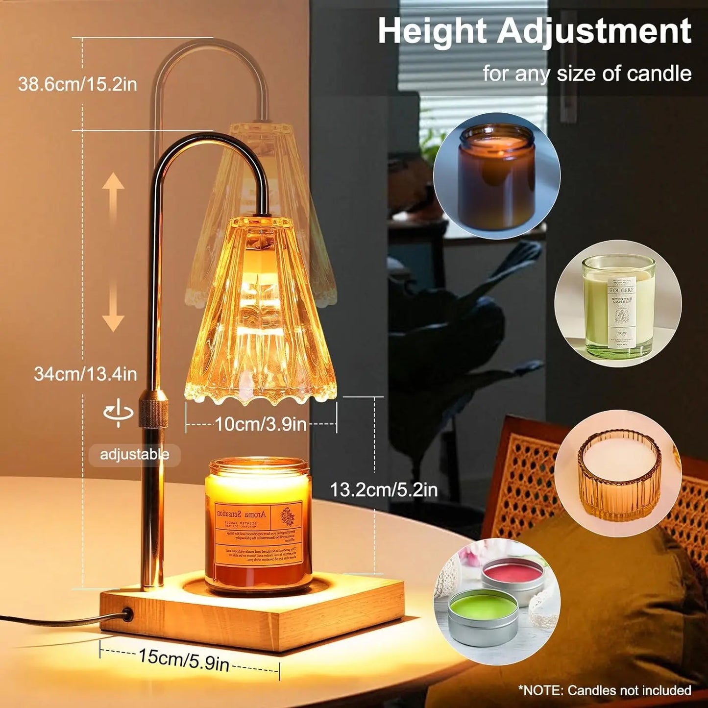 Electric Candle Lamp Warmer with Timer & Dimmer, Height Adjustable