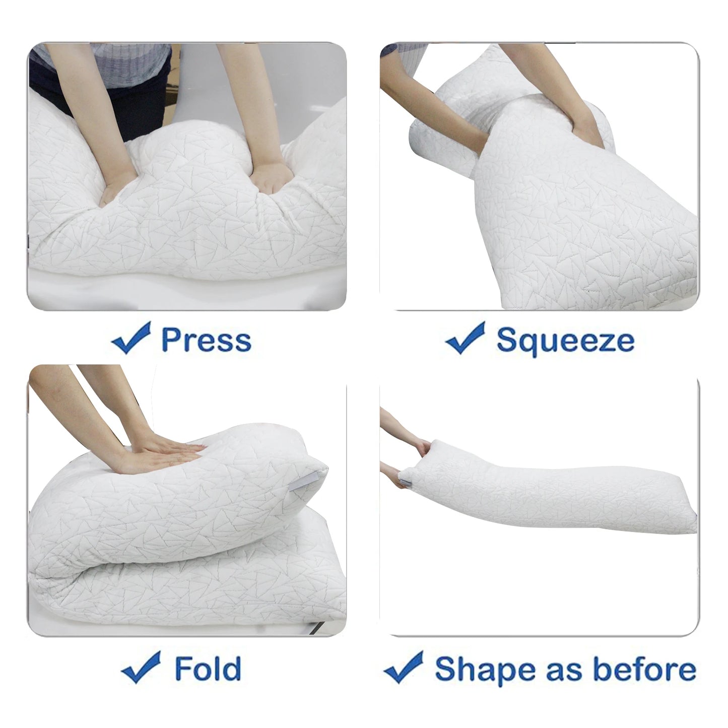 Memory Foam Body Pillow, Fluffy, Large, Long For Sleeping - 20x54 inch, White
