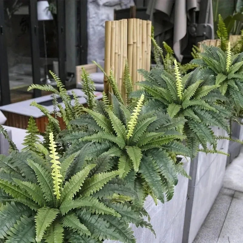 Realistic Boston Ferns, Artificial, UV Resistant Fake Greenery, Door Porch Decors