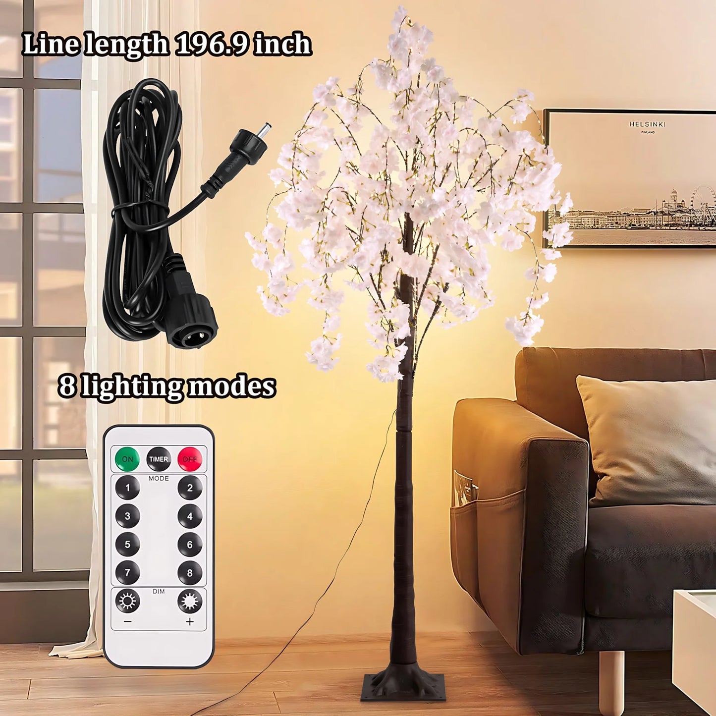Artificial Cherry Blossom Tree, 6ft Tall, 450 LED Lights, Warm