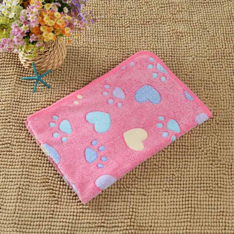 1-Pack Cozy Plush Pet Blanket With Paw Print Design, Soft Fleece Dog Bed Mat, Sleeping Pad