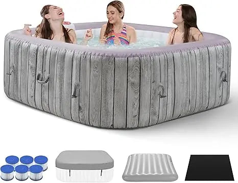 Inflatable Square Hot Tub Spa Set, Outdoor Bubble Massage, Portable, 4-6 Person, 130 Soothing Jets,