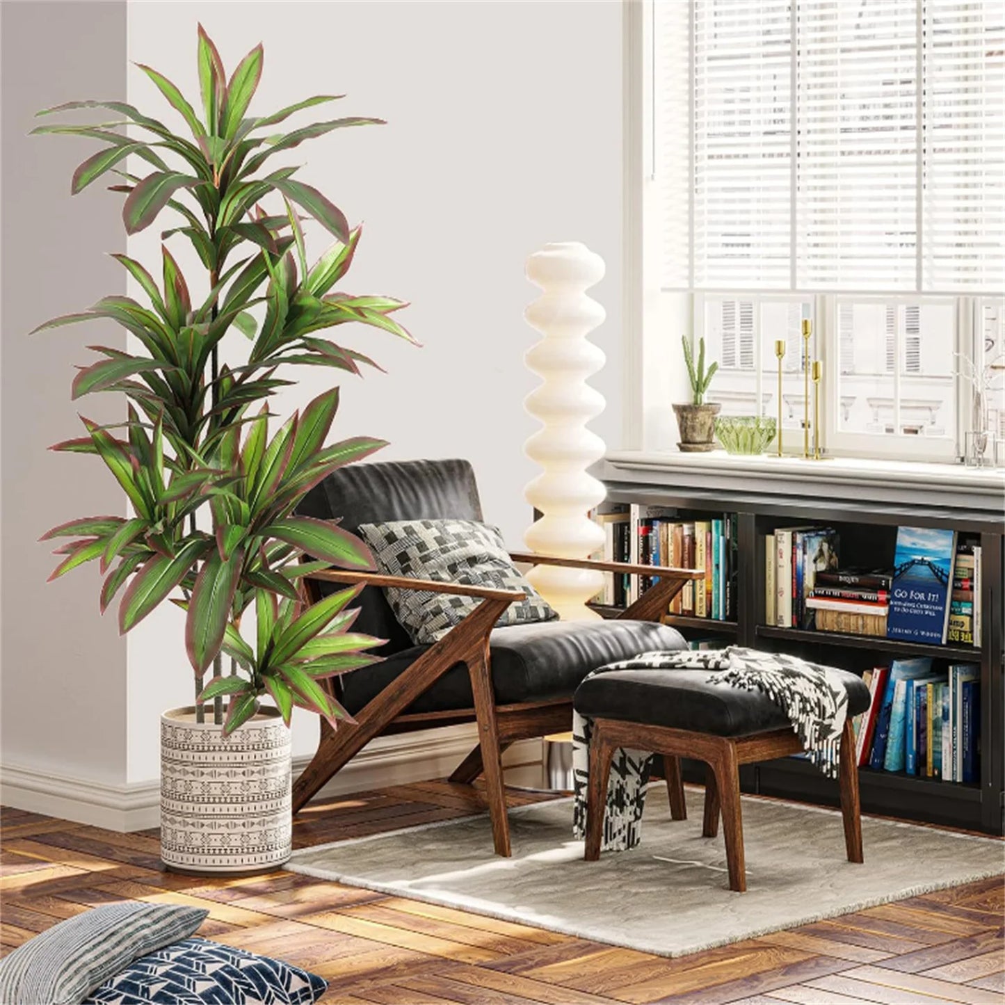 Artificial Dracaena Plant Indoor, Fake Tree In Pot, Adjustable Branches And Leaves