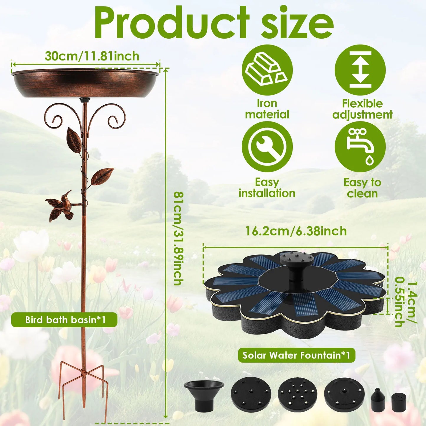 Solar Bird Bath, Polysilicon Board Fountain Pump, Versatile Solar Power