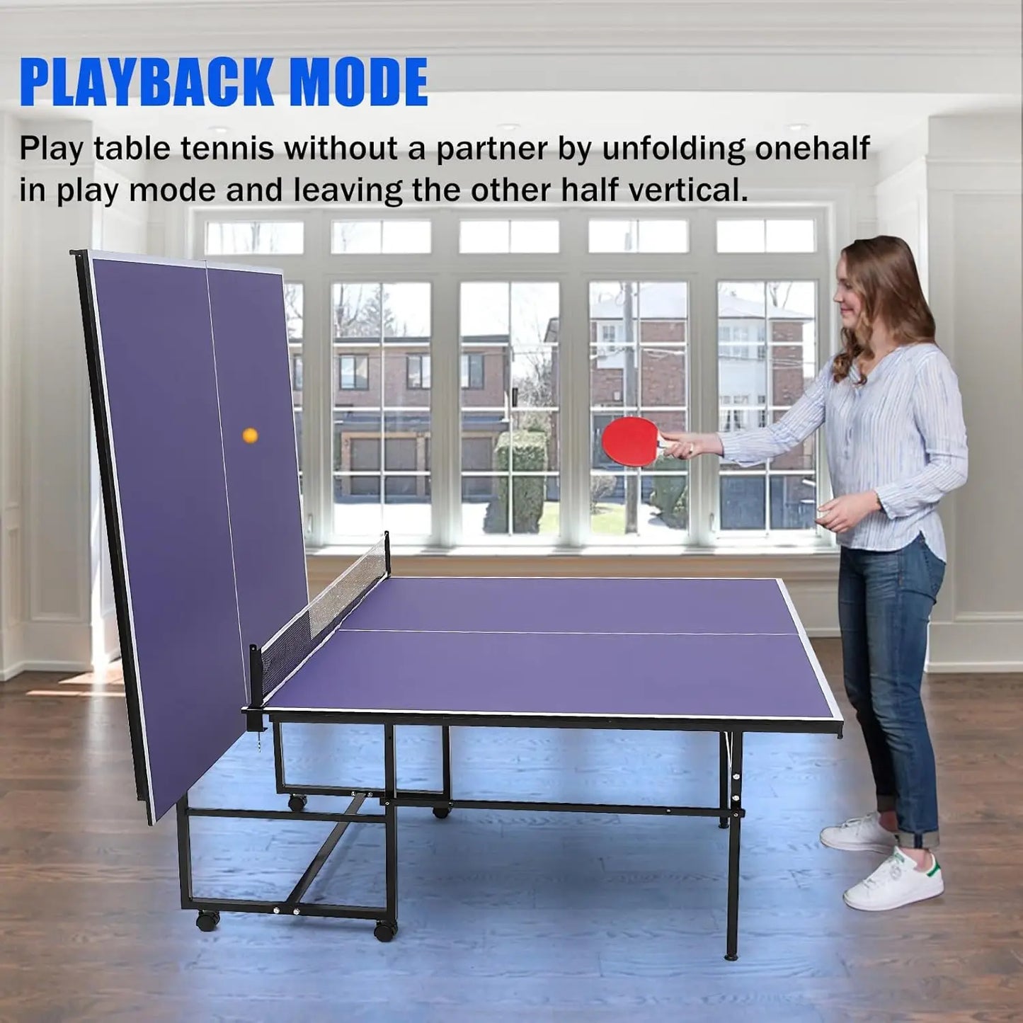 Table Tennis/Ping Pong Tables, 9 ft, portable, Net 2 Table Tennis Paddles, 3 Balls