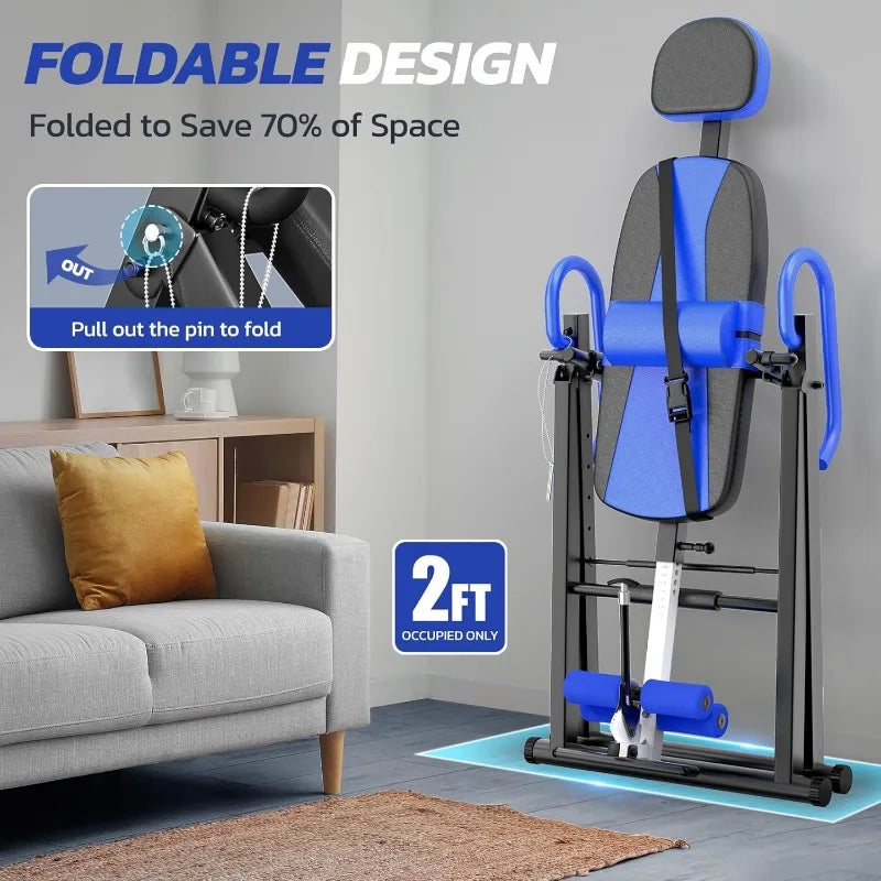 Heavy Duty Inversion Table, Headrest, Adjustable, Protective Belt, Back Stretcher, Pain Relief Therapy