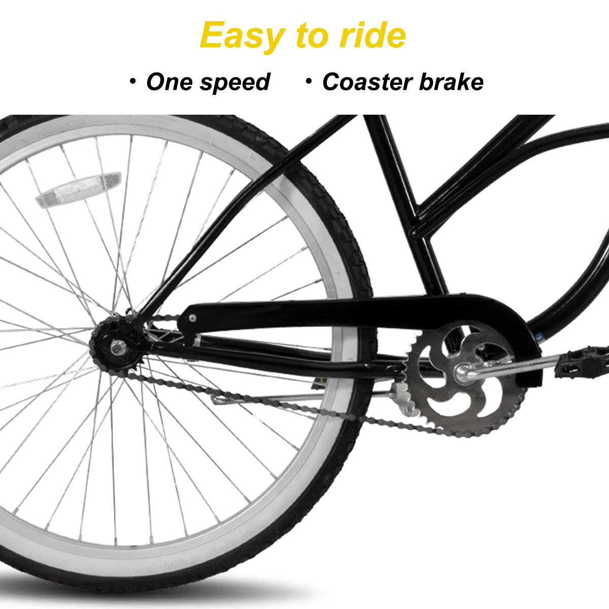 26 Inch Unisex Beach Cruiser Bike, Single Speed, Rear Coaster Brake, Comfortable Seat, Dual Springs