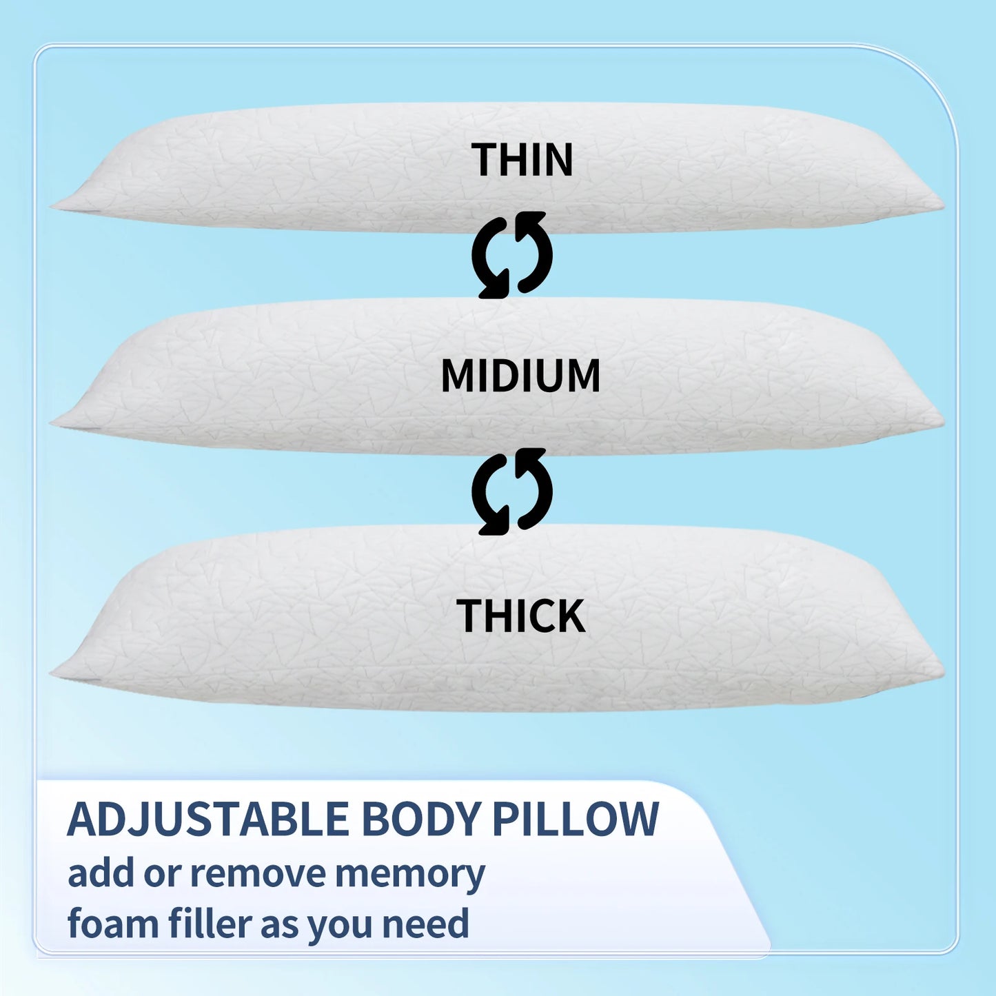 Memory Foam Body Pillow, Fluffy, Large, Long For Sleeping - 20x54 inch, White
