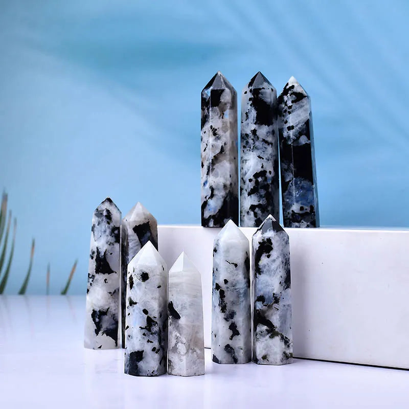 Natural Crystal Moonstone, Polished Crystal Point, Healing Stone, Hexagonal Prisms