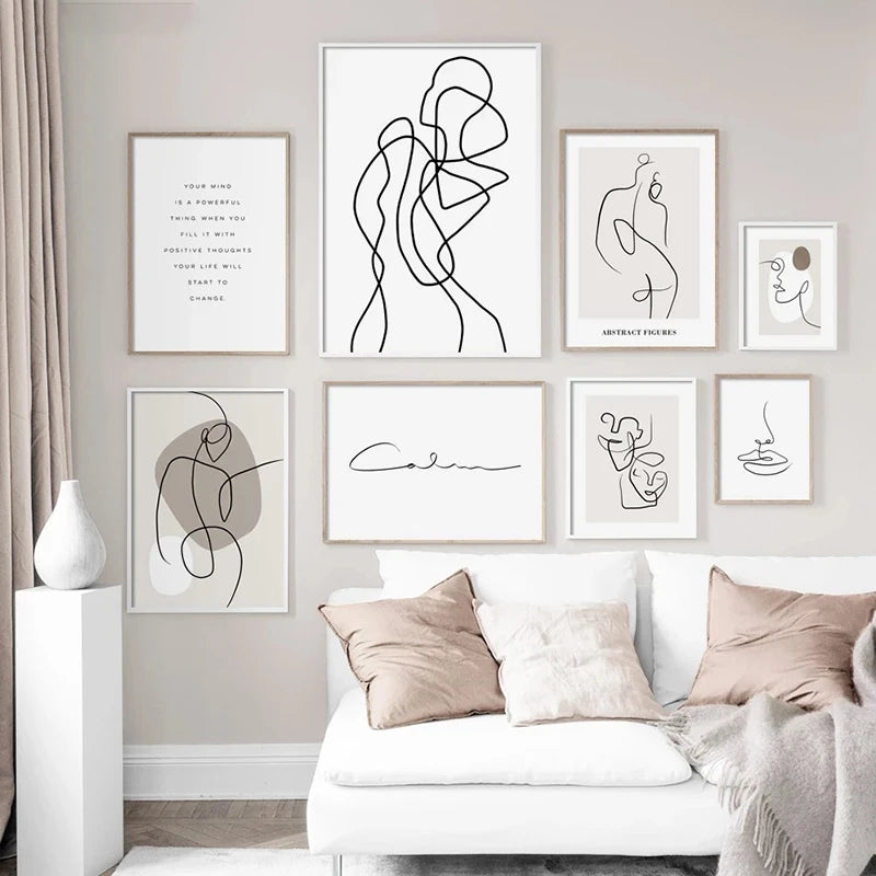 Abstract Posters, Minimalist Wall Art Canvas Painting ,Line Body Face Art Prints, Nordic Wall Pictures