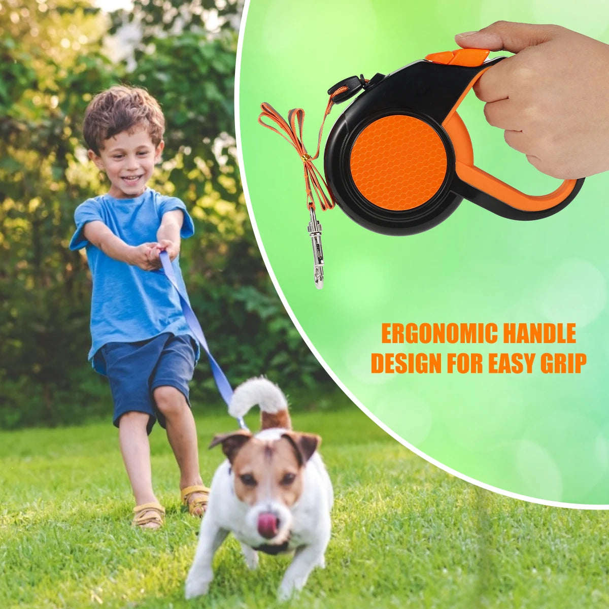 8M Heavy Duty Retractable Dog Lead, Strong Reflective Tape, Non-Slip Handle for Small-Medium-Large Dogs