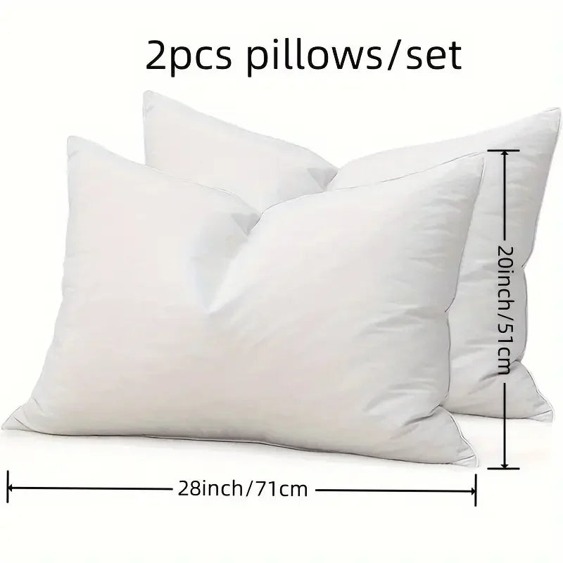 2pcs/Set 50% Goose Feathers Down Pillows, White, Queen, Breathable