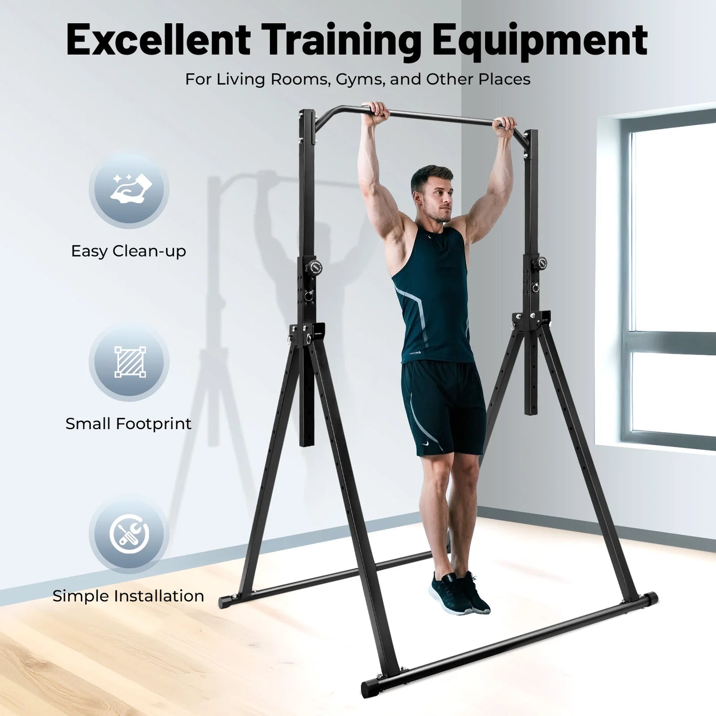 Black Triangular Pull Up Station Adjustable Height Carbon Steel Horizontal Bar for Home Gym Strength Training