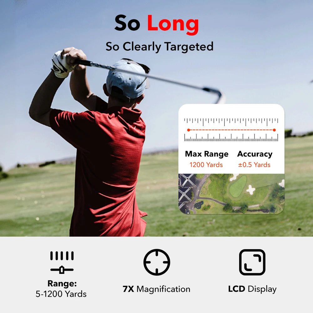 REDTIGER Golf Range Finder With Slope, 1000M, 1200 Yards, 7X Magnification, Rechargeable