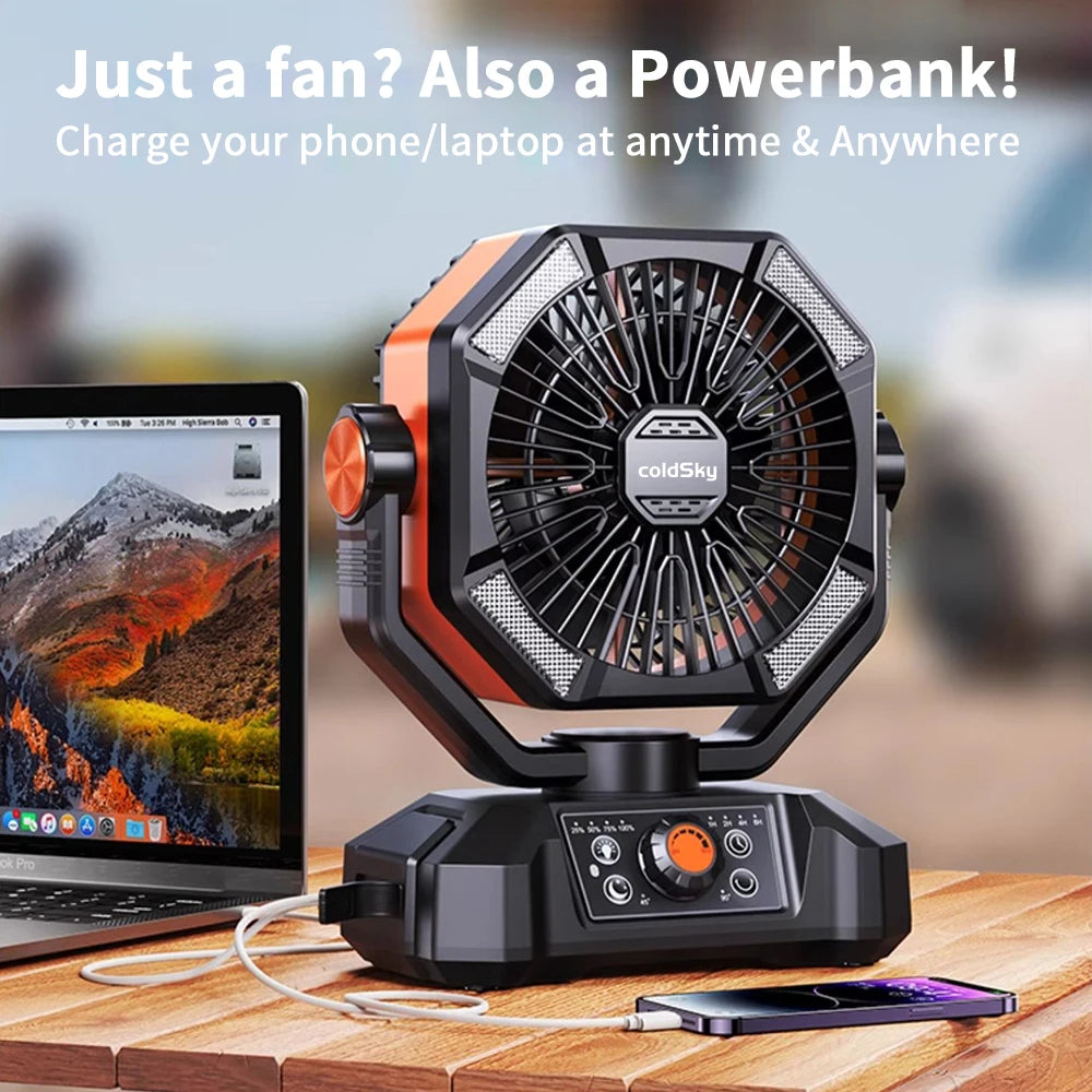 20000mAh Battery Outdoor/Indoor Camping Fan, 4 LED Lantern, 8 Speeds, Portable, Desk/Tent/RV