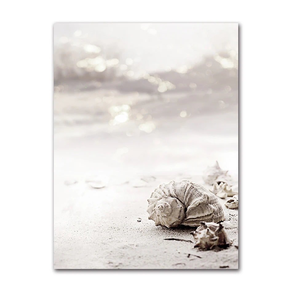 Beach Sea Ocean Canvas Wall Art Poster, Bridge Leaves Turtle Seagull Print Painting, Vibrant Summer Picture