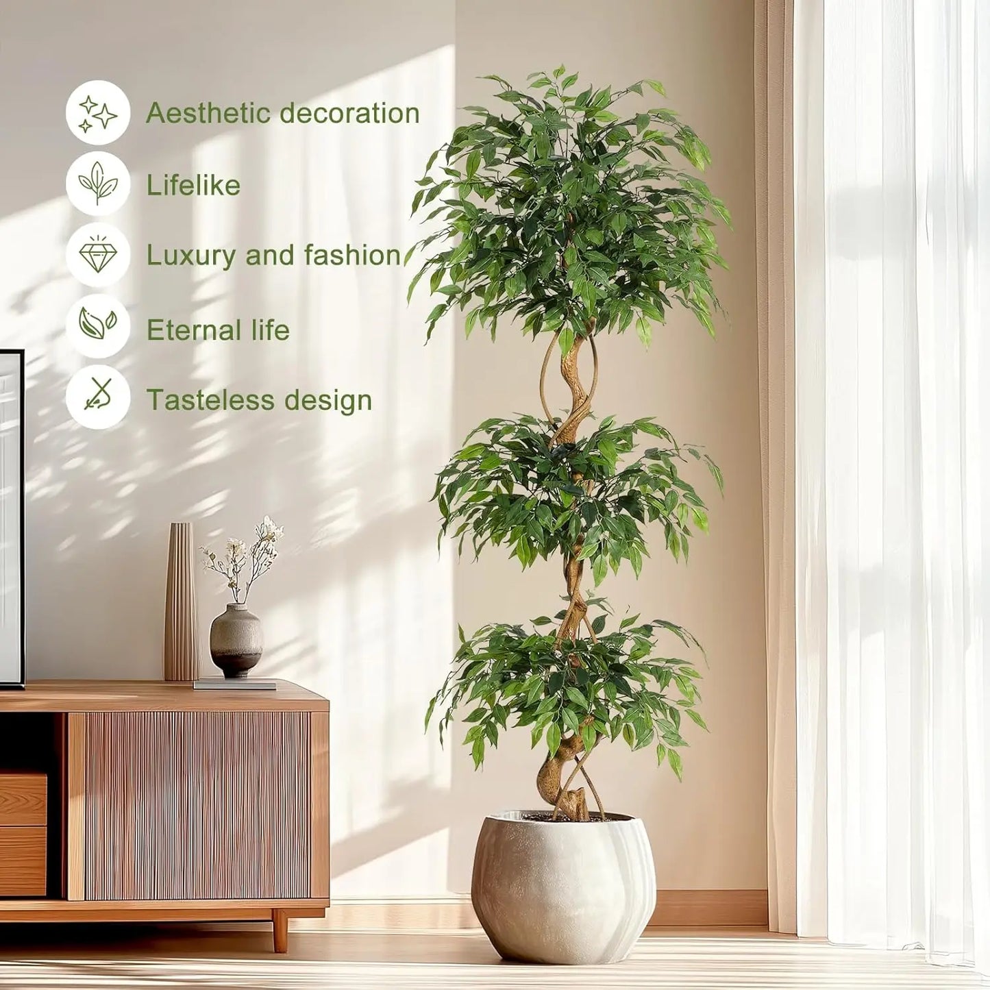 Ficus Tree Artificial, Indoor, White Pot