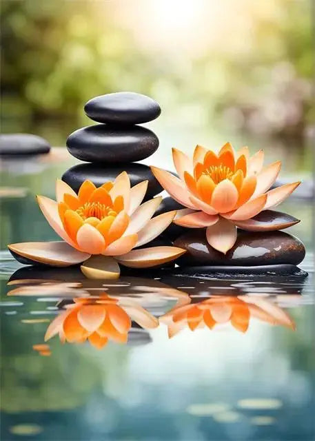 Spa Zen Cherry Blossom, Lily Pink Lotus Canvas, Print Posters, Art for Fitness/Yoga Studio