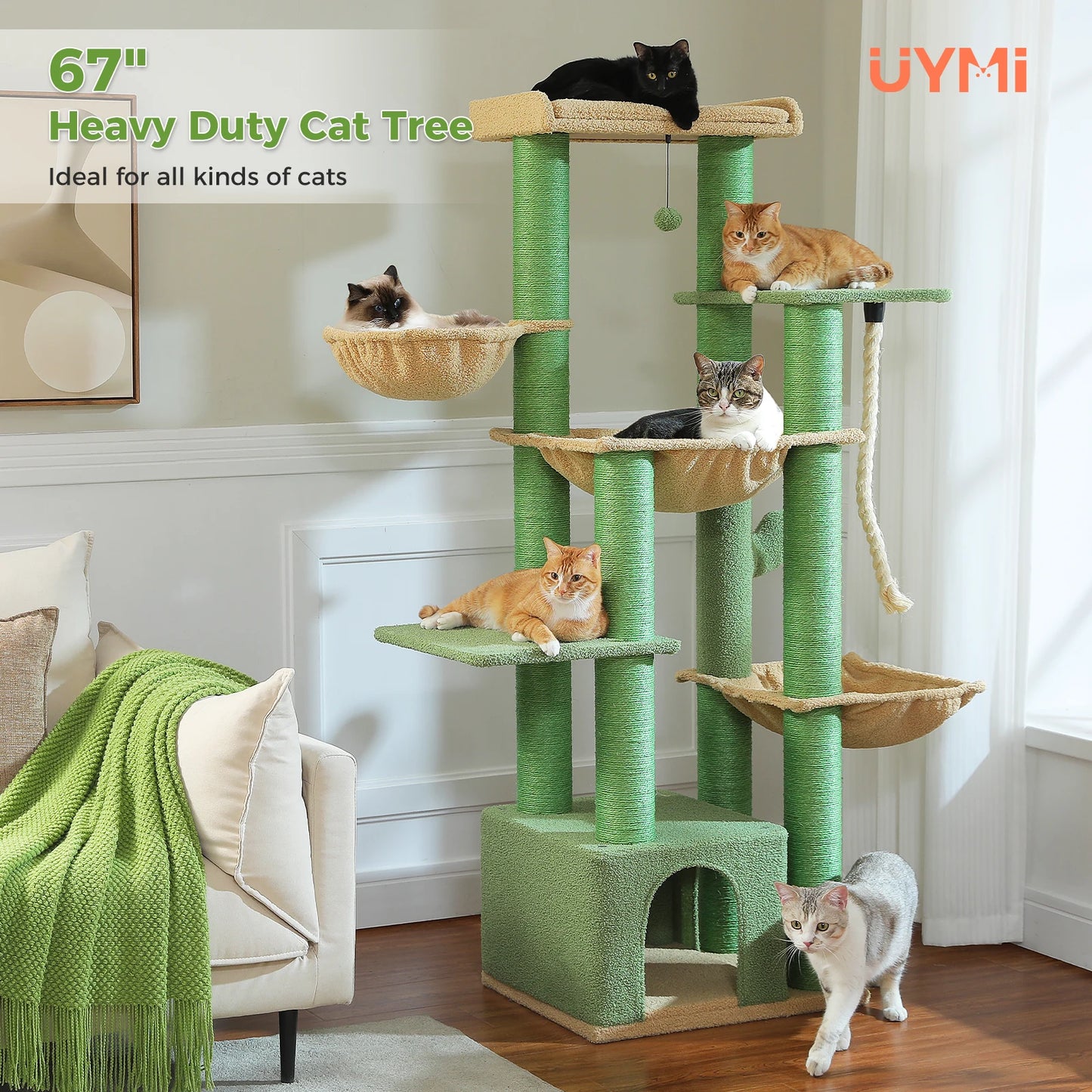 Multi-Level Cat Tree with Scratching Posts, Cozy Condo, Super Large Perch, Deep Hammocks