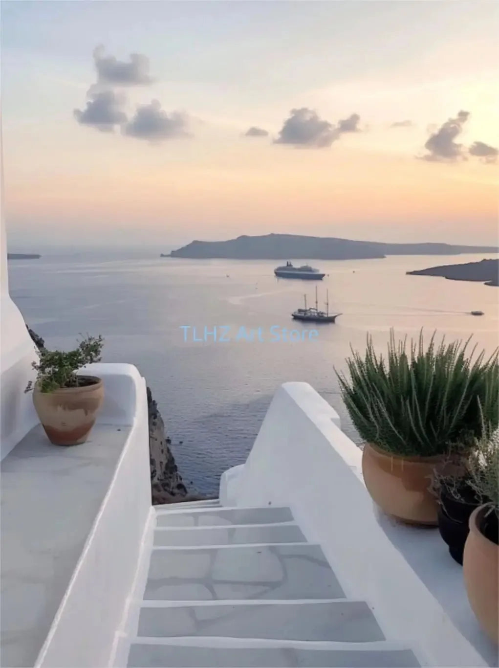 Modern Greece Summer Coast Santorini Travel Landscape Posters And Prints, Canvas Printing, Wall Art