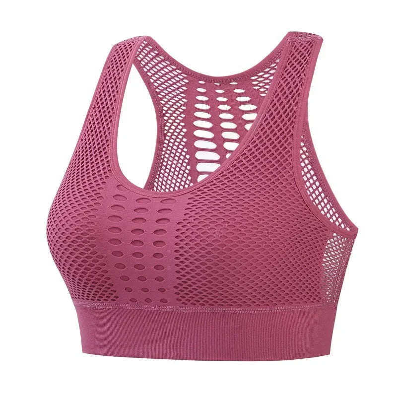 Seamless, Breathable, Active, Mesh Sports Bra, Push-Up, Fitness, Yoga, Running