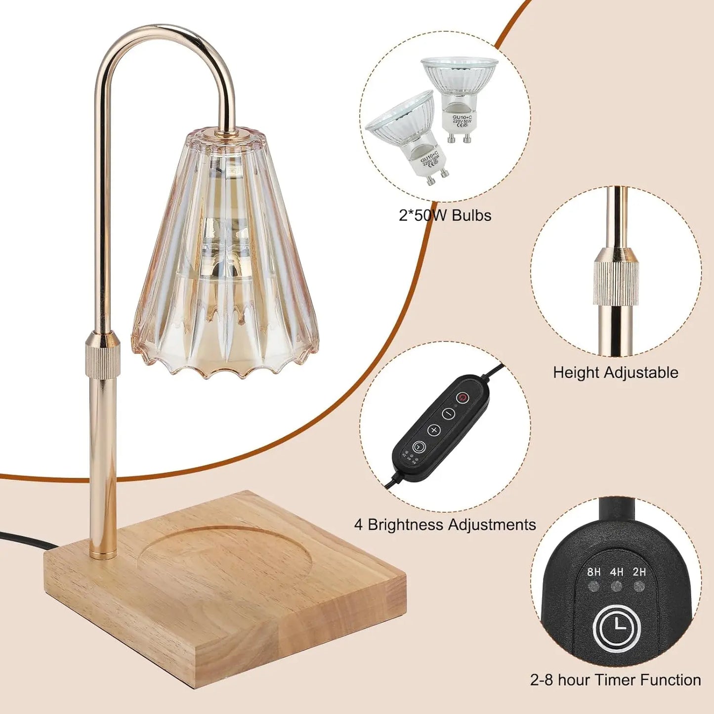 Electric Candle Lamp Warmer with Timer & Dimmer, Height Adjustable
