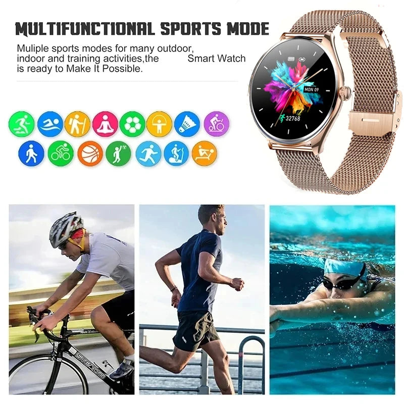 Utral Thin Women Smart Watch, Bluetooth Call, Multi-Sport Tracker, Music Player, USB Charging