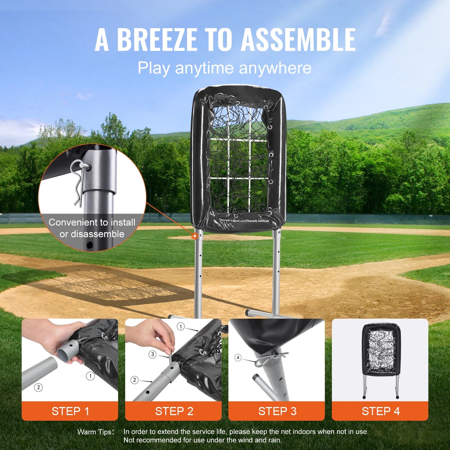 Baseball/Softball Training Net, Hitting/Pitching Practice, Height Adjustable