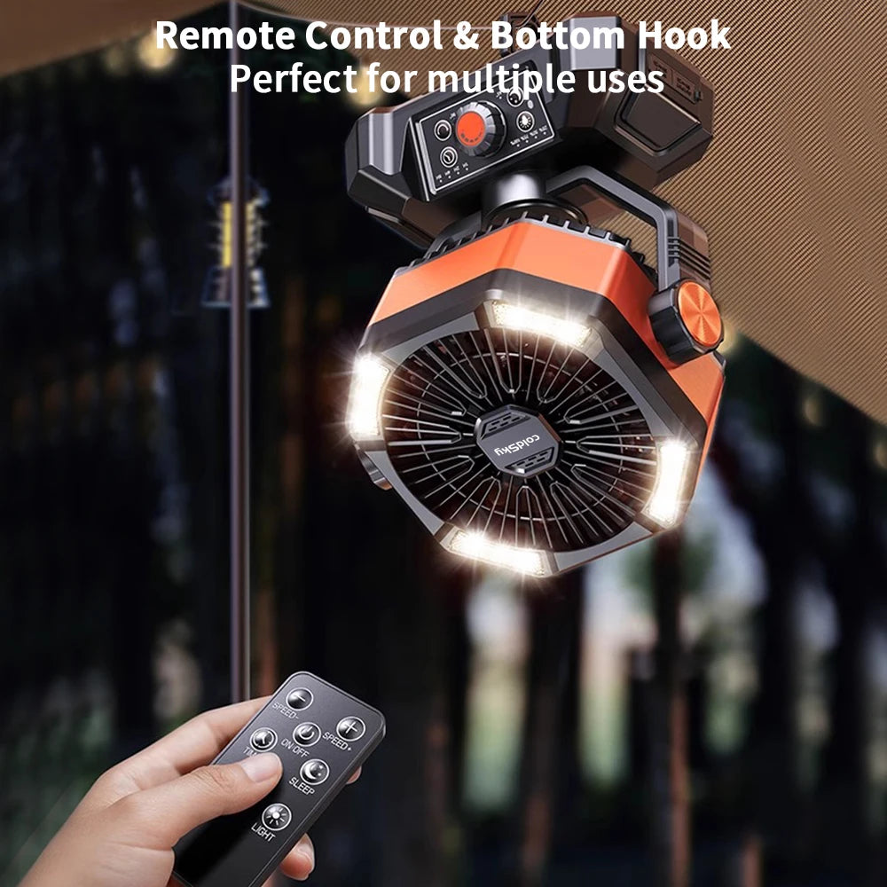 20000mAh Battery Outdoor/Indoor Camping Fan, 4 LED Lantern, 8 Speeds, Portable, Desk/Tent/RV