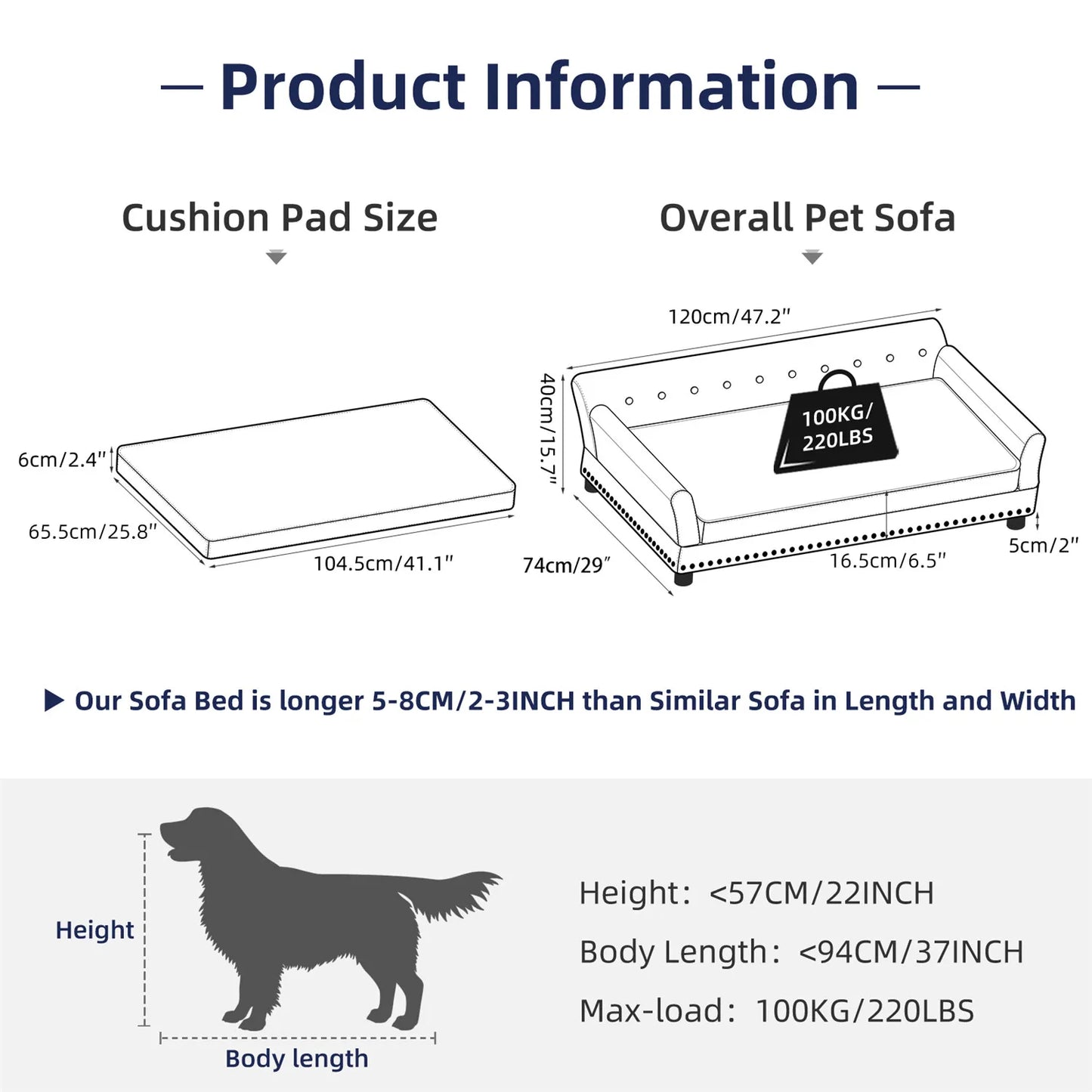 Large Dog, Elevated Velvet Couch Bed, Memory Foam