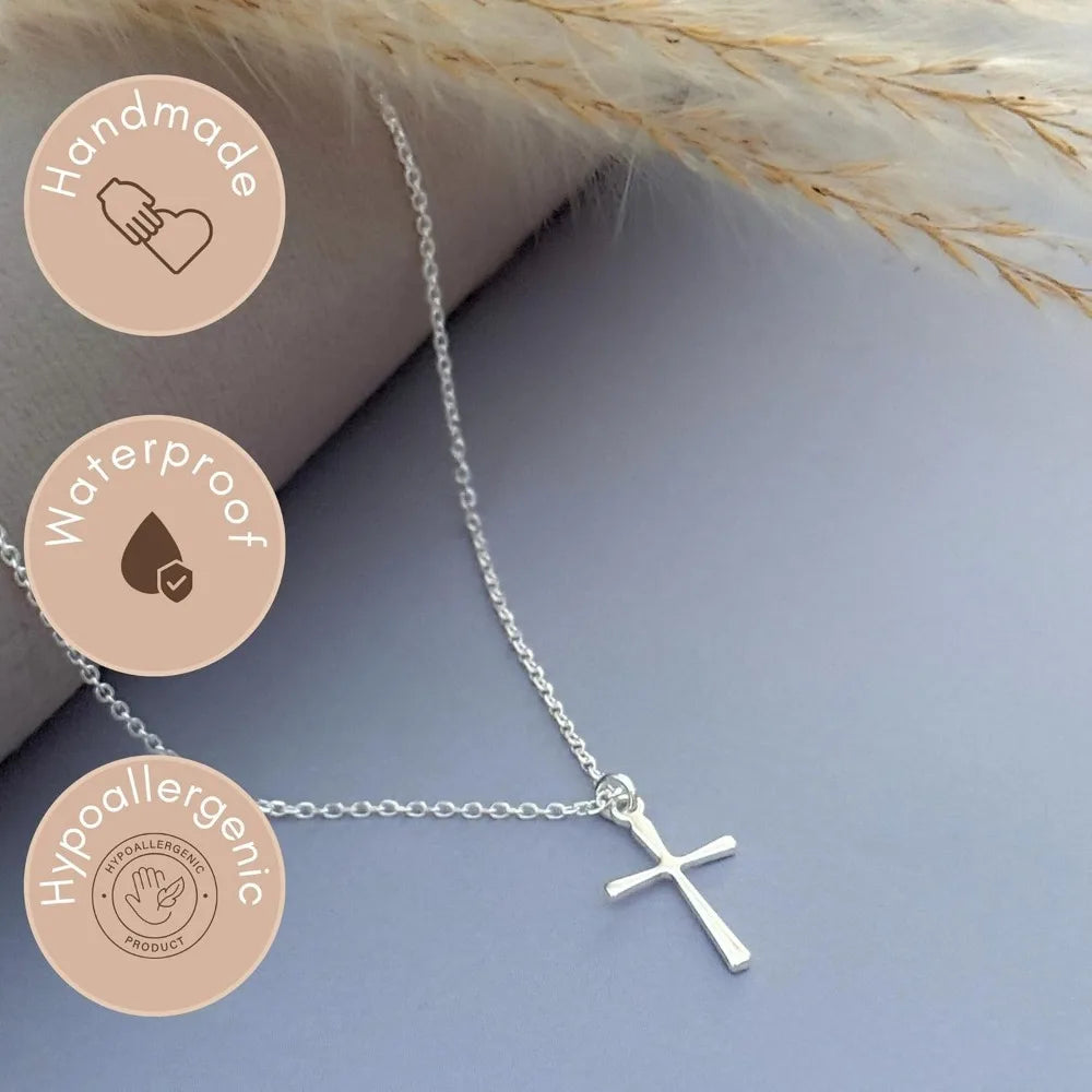 Annika Bella Small Cross Necklace, 925 Sterling Silver Faith Jewelry