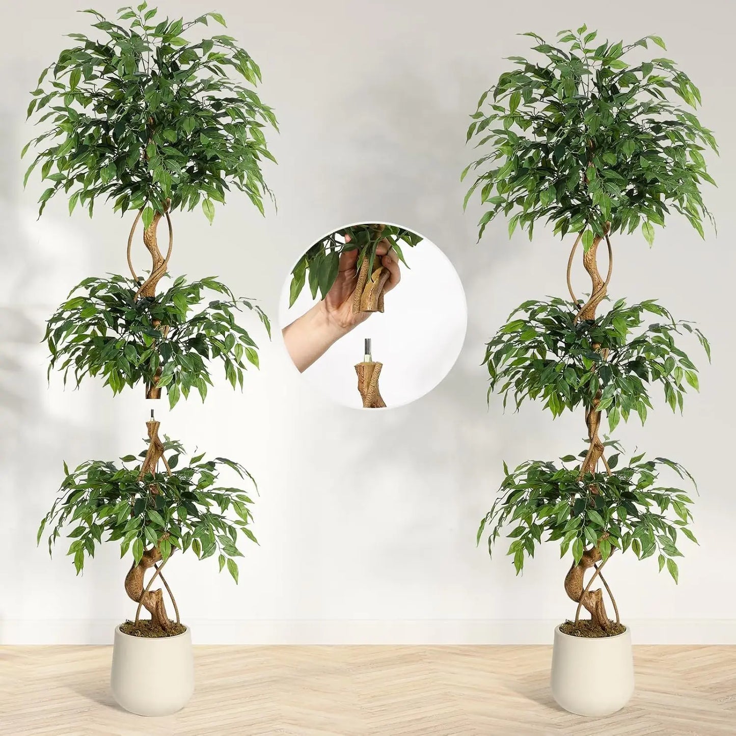 Ficus Tree Artificial, Indoor, White Pot